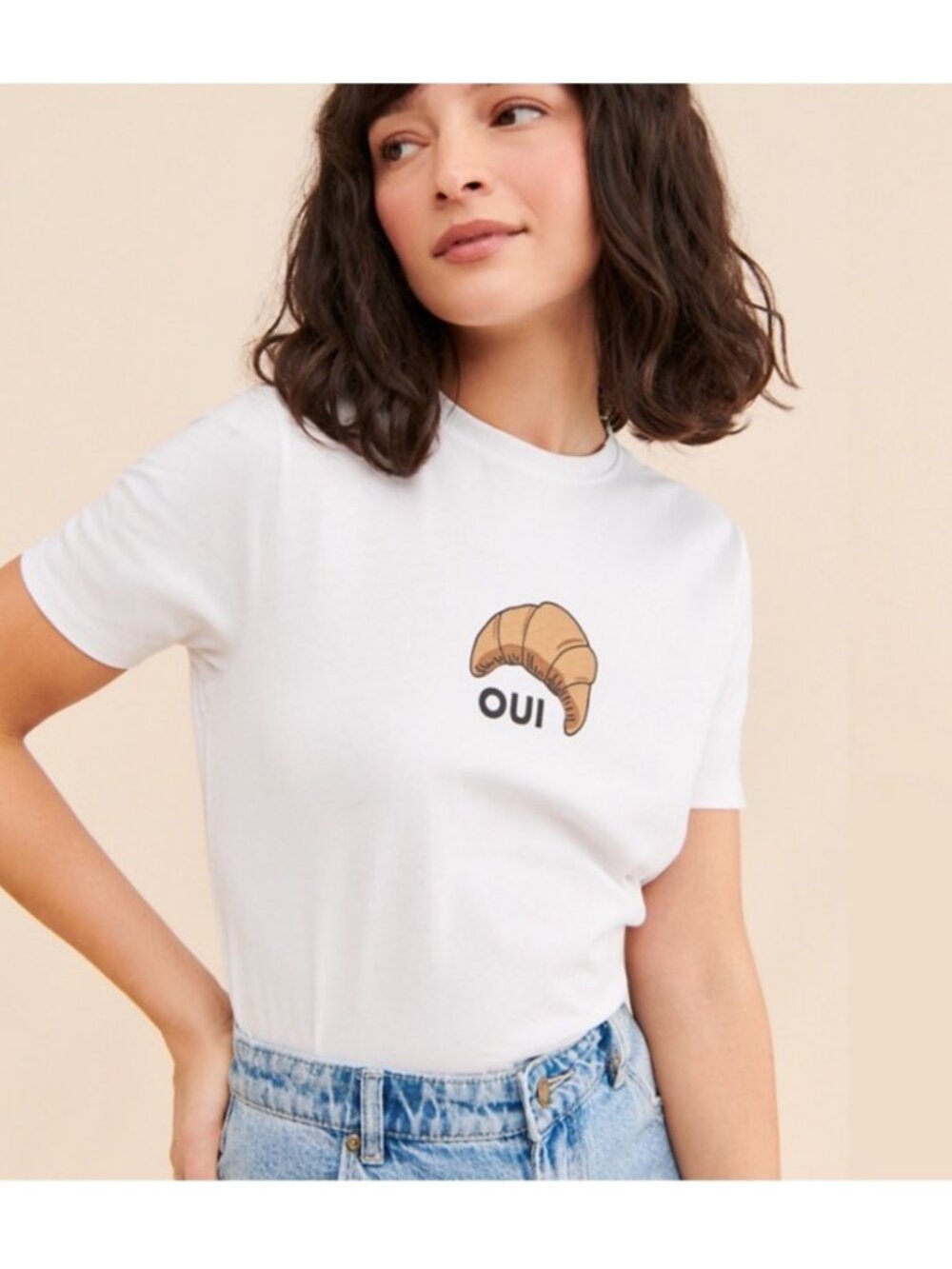 Kule Modern OUI‎ T-Shirt Tee Organic Cotton Croissant Graphic Size XS Women's